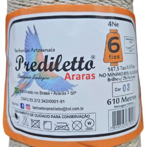 Barbante Prediletto Fio 6 Cor 03 Areia com Brilho Dourado de 610 metros