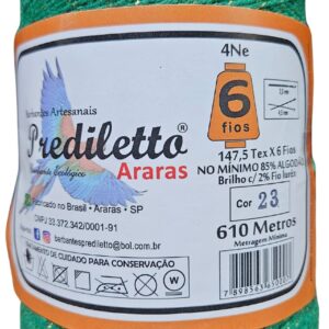 Barbante Prediletto Fio 6 Cor 23 Verde Bandeira com Brilho Dourado de 610 metros