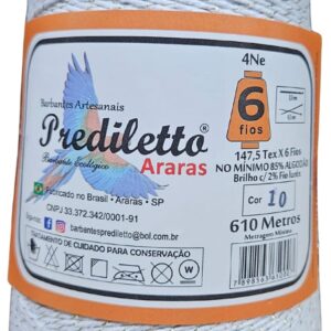 Barbante Prediletto Fio 6 Cor 10 Branco com Brilho Dourado de 610 metros