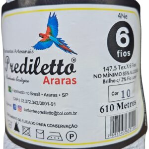 Barbante Prediletto Fio 6 Cor 10 Branco com Brilho Prata de 610 metros
