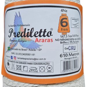 Barbante Prediletto Fio 6 Cru com Brilho Prata de 610 metros