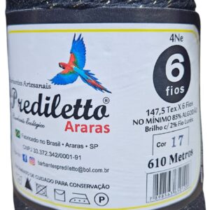 Barbante Prediletto Fio 6 Cor 17 Preto com Brilho Dourado de 610 metros
