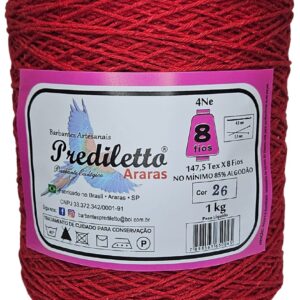 Barbante Prediletto Fio 8 Cor 26 Vermelho de 1kg