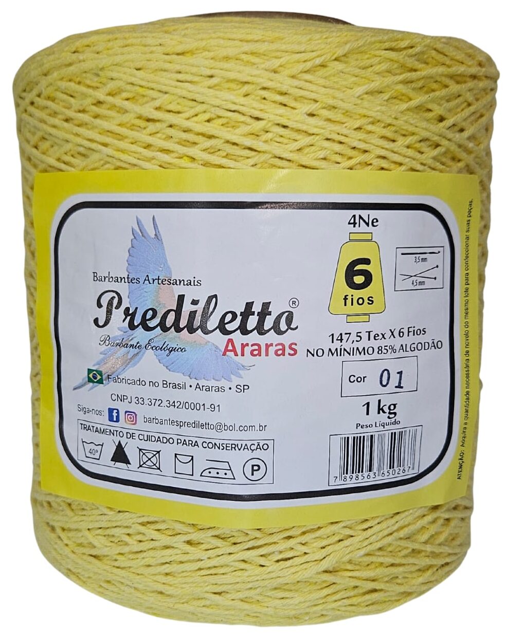 Barbante Prediletto Fio 6 Cor 01 Amarelo Bebê de 1kg