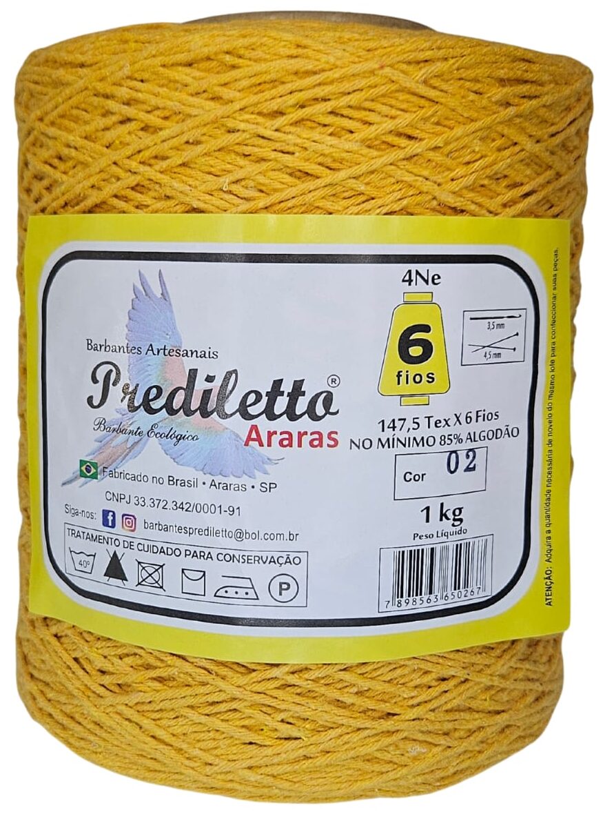 Barbante Prediletto Fio 6 Cor 02 Amarelo Ouro de 1kg