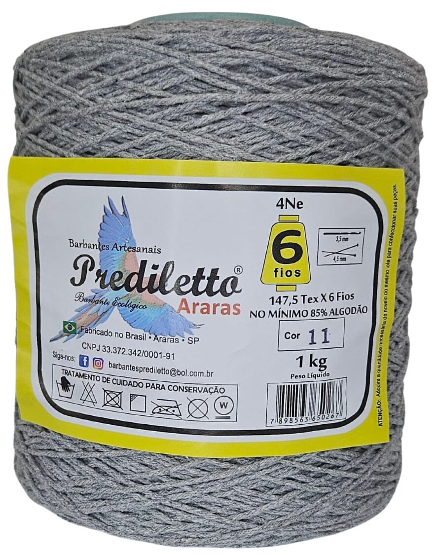 Barbante Prediletto Fio 6 Cor 11 Cinza de 1kg