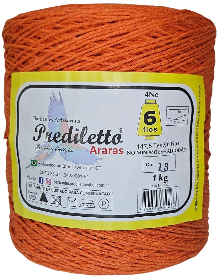 Barbante Predileto Fio 6 Cor 13 Laranja de 1kg