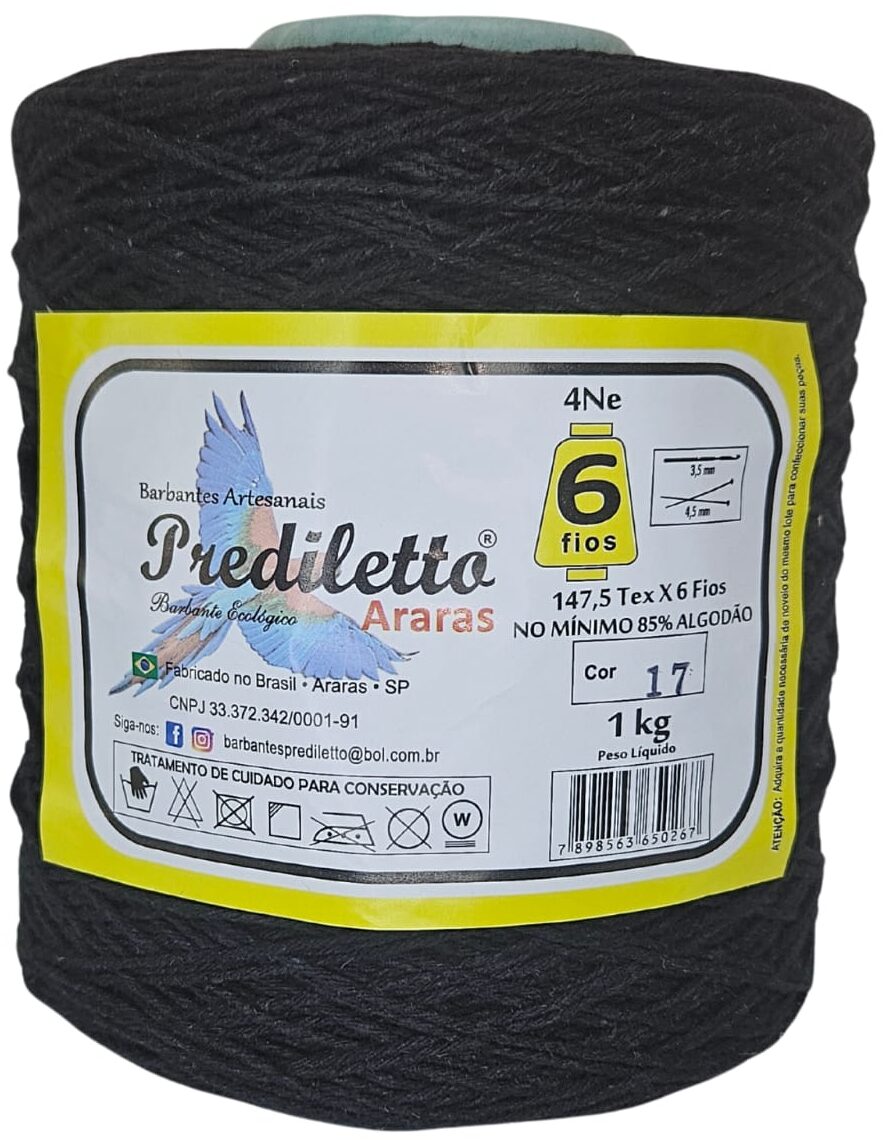 Barbante Prediletto Fio 6 Cor 17 Preto de 1kg