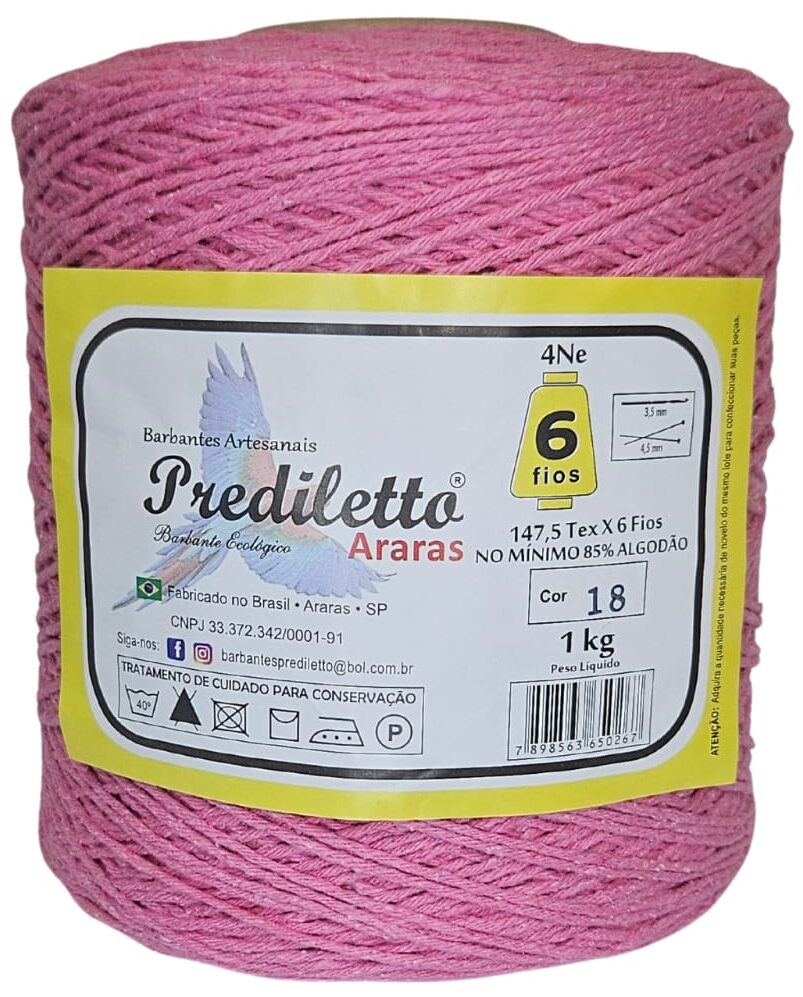 Barbante Prediletto Fio 6 Cor 18 Rosa de 1kg