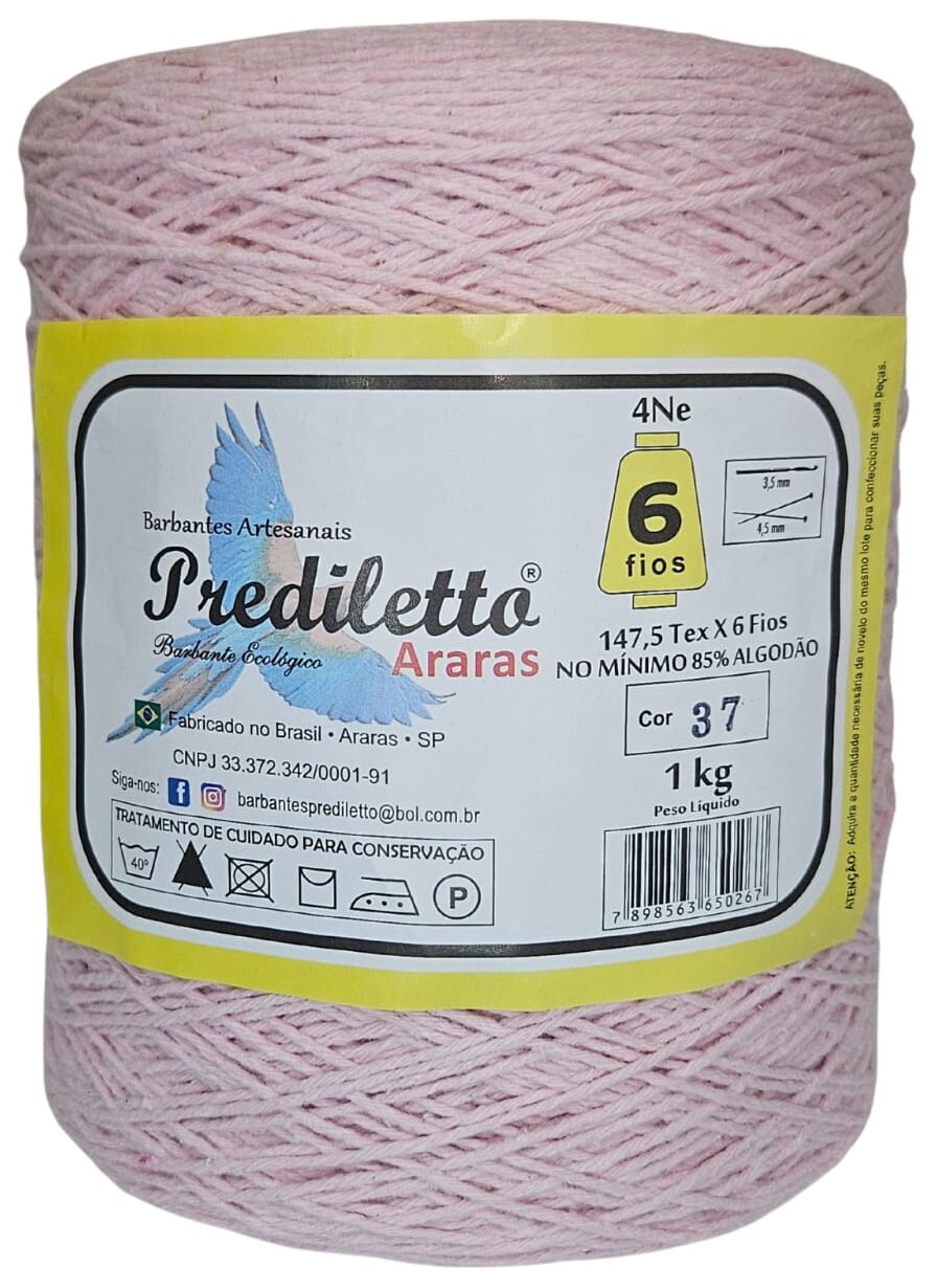 Barbante Prediletto Fio 6 Cor 37 Rosa Bebê de 1kg