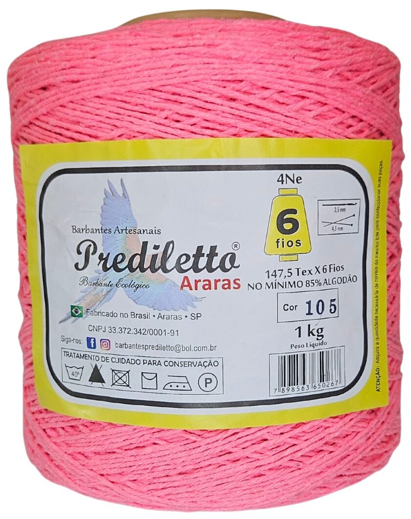 Barbante Prediletto Fio 6 Cor 105 Rosa Neon de 1kg