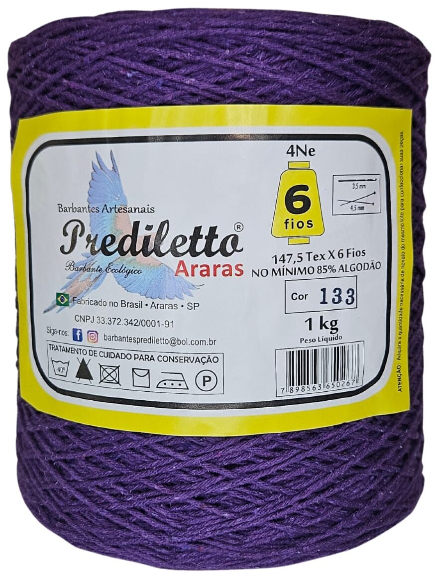 Barbante Prediletto Fio 6 Cor 133 Roxo Neon de 1kg