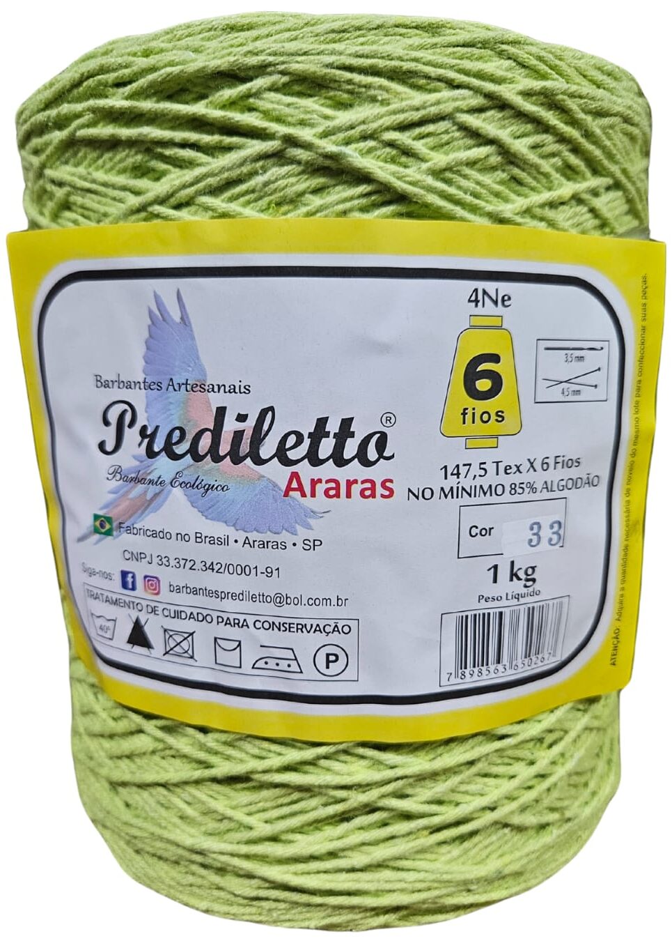 Barbante Prediletto Fio 6 Cor 33 Verde Limão de 1kg