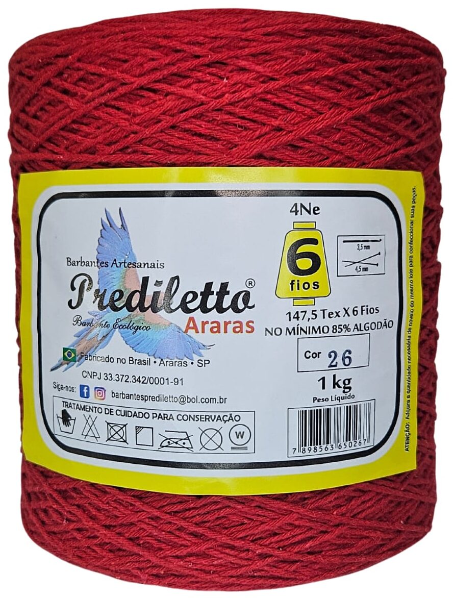 Barbante Prediletto Fio 6 Cor 26 Vermelho de 1kg