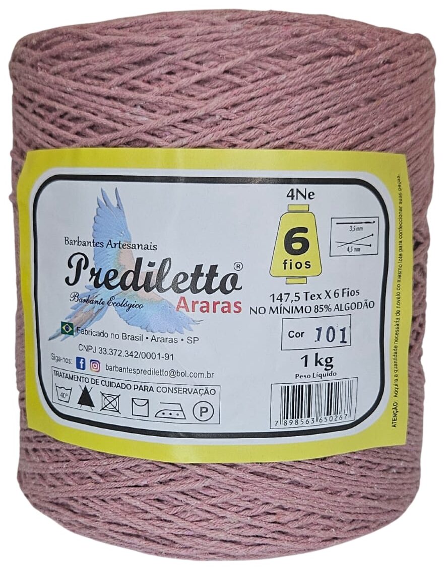 Barbante Prediletto Fio 6 Cor 101 Rosa Chá de 1kg