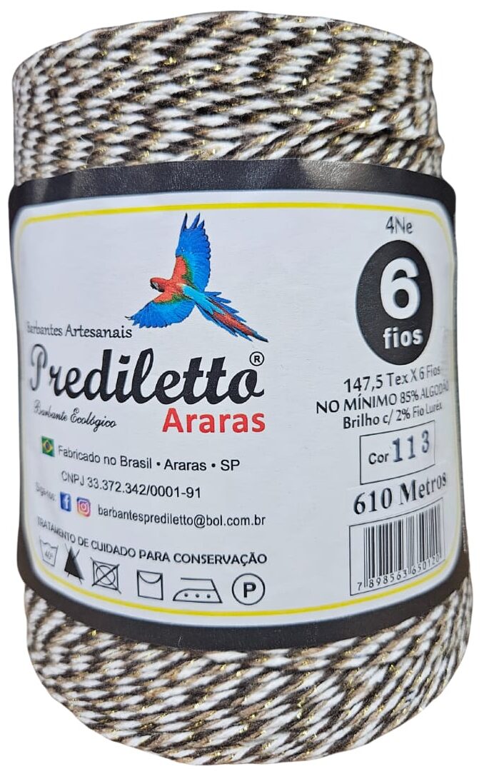 Barbante Prediletto Fio 6 Cor 113 Mescla Marrrom com Brilho Dourado de 610 metros