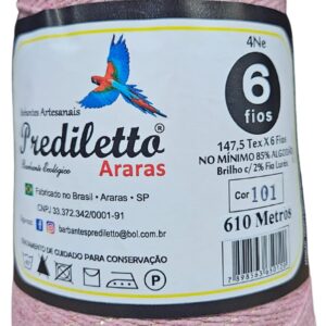 Barbante Prediletto Fio 6 Cor 101 Rosa Chá com Brilho Dourado de 610 metros