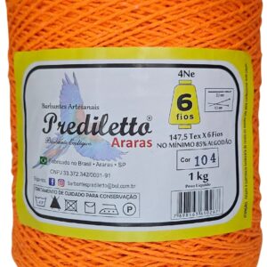 Barbante Prediletto Fio 6 Cor 104 Laranja Neon de 1kg
