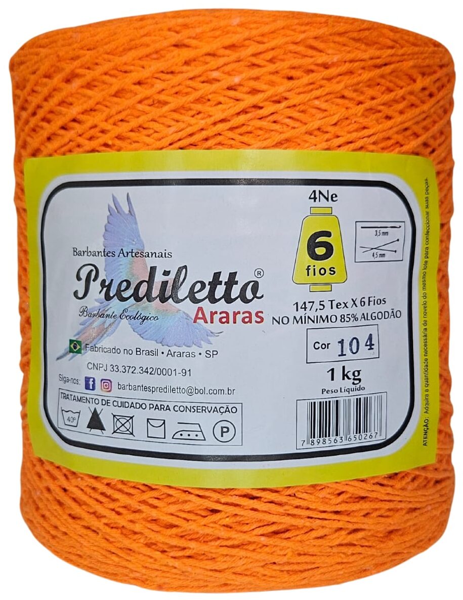 Barbante Prediletto Fio 6 Cor 104 Laranja Neon de 1kg