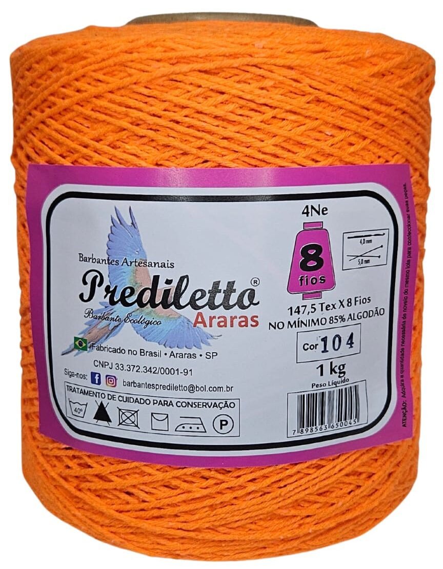 Barbante Prediletto Fio 8 Cor 104 Laranja Neon de 1kg
