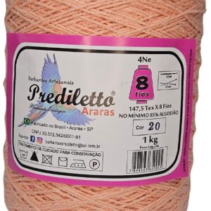 Barbante Prediletto Fio 8 Cor 106 Salmão Neon de 1kg