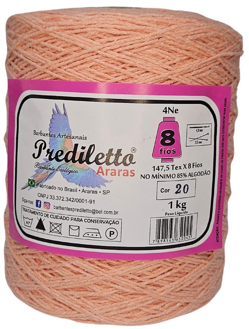 Barbante Prediletto Fio 8 Cor 106 Salmão Neon de 1kg