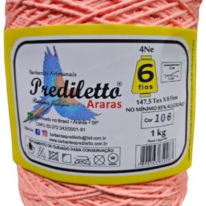 Barbante Prediletto Fio 6 Cor 106 Salmão Neon de 1kg