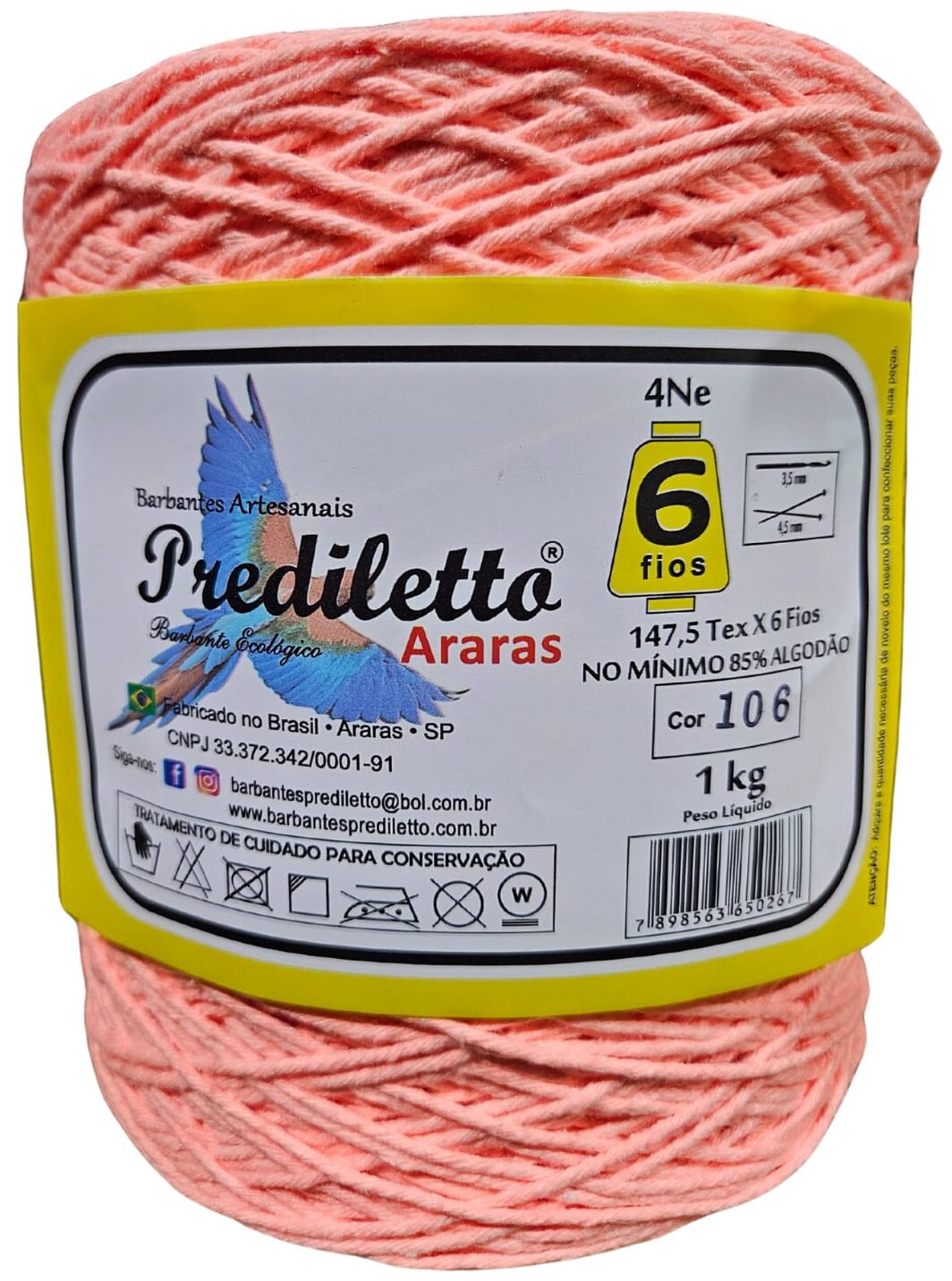 Barbante Prediletto Fio 6 Cor 106 Salmão Neon de 1kg