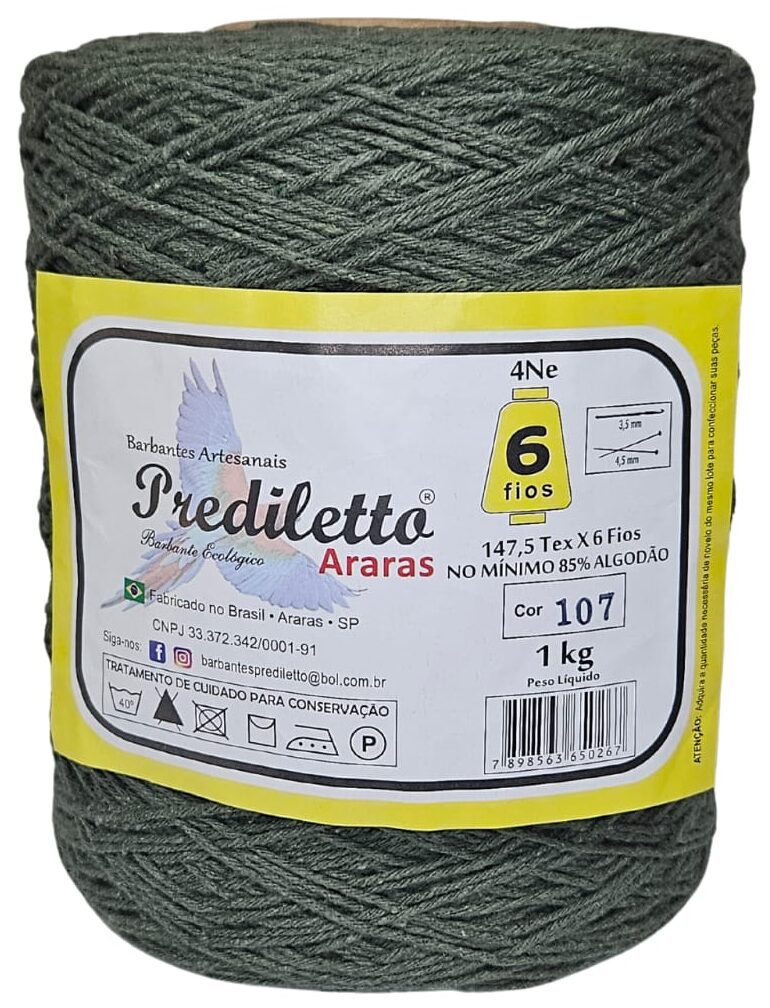 Barbante Prediletto Fio 6 Cor 107 Verde Oliva de 1kg
