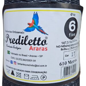 Barbante Prediletto Fio 6 Cor 17 Preto com Brilho Prata de 610 metros